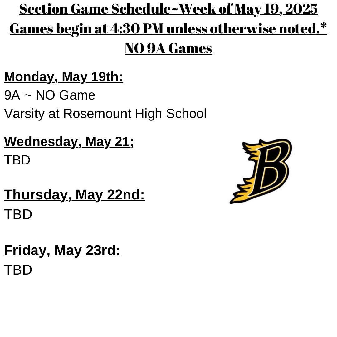 BHSSoftball (@bhssoftball2019) on Twitter photo Sections Schedule – Week of May 19th
Monday's game:
Please note, the game will not be available on GameChanger, as it will be broadcast live here: 
fan.hudl.com/usa/mn/rosemou…
#GoBlaze #beatasone #bhssoftball Sections Schedule – Week of May 19th
Monday's game:
Please note, the game will not be available on GameChanger, as it will be broadcast live here: 
fan.hudl.com/usa/mn/rosemou…
#GoBlaze #beatasone #bhssoftball