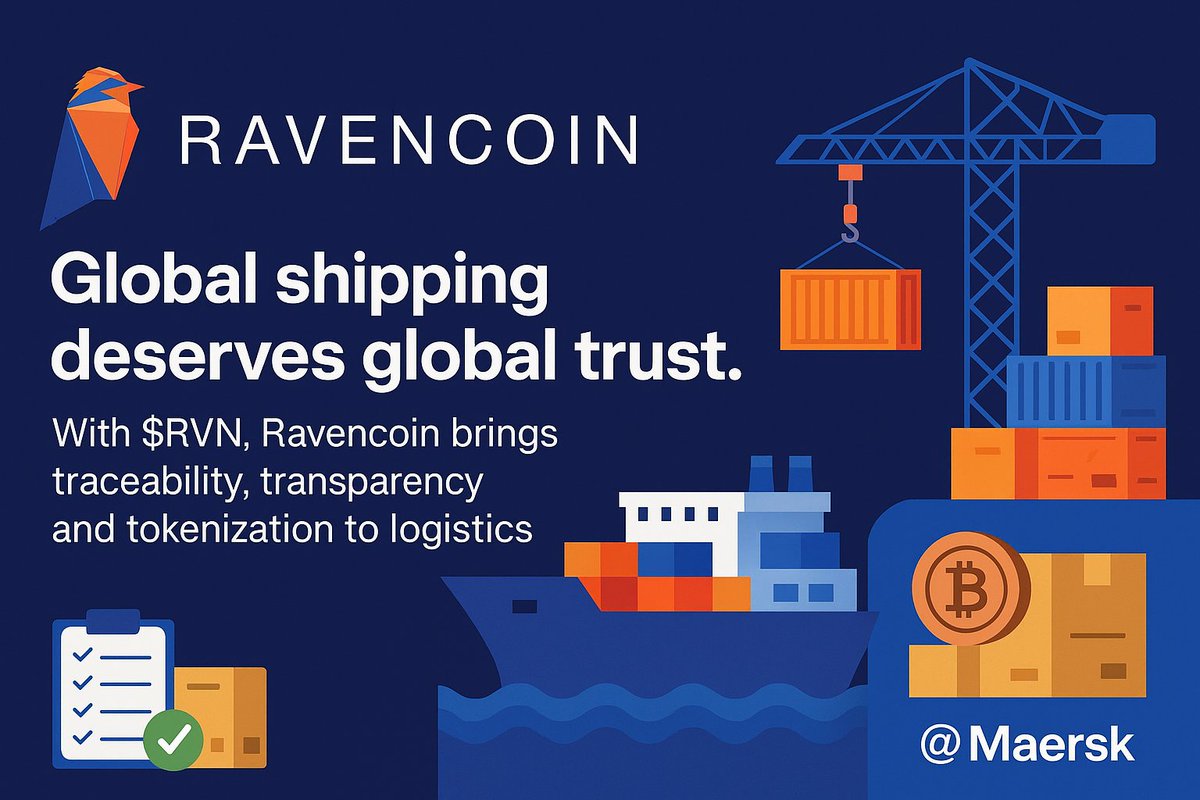 Sportfest2's tweet photo. Global shipping deserves global trust
With $RVN, Ravencoin brings traceability, transparency, and tokenization to logistics
No lost data. No doubt. Just blockchain certainty
@Maersk — ready to sail with Web3?
#Ravencoin #Shipping #Logistics #BlockchainSupplyChain #Web3ForTrade https://t.co/DiZypKIur9