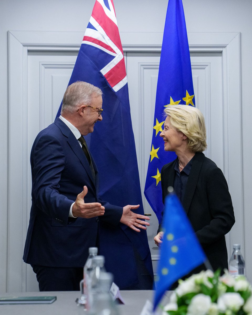 Anthony Albanese (@albomp) on Twitter photo Free trade means more jobs and a stronger economy.
That’s why we’re working towards a free trade agreement with the European Union.
Today I met with EU Commission President <a href="/vonderleyen/">Ursula von der Leyen</a> to discuss trade, and our work to support global peace and security. Free trade means more jobs and a stronger economy.
That’s why we’re working towards a free trade agreement with the European Union.
Today I met with EU Commission President <a href="/vonderleyen/">Ursula von der Leyen</a> to discuss trade, and our work to support global peace and security.
