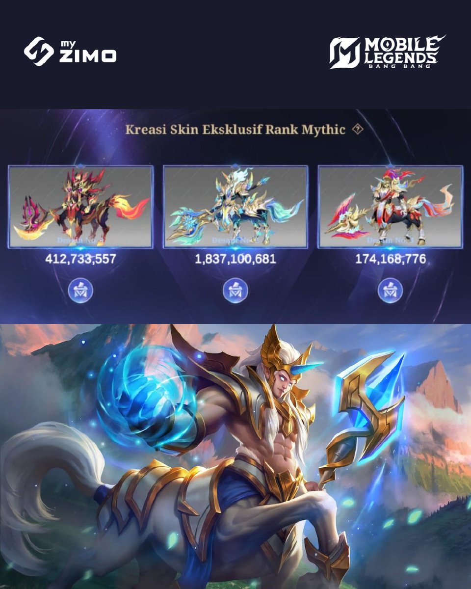 zimoindonesia's tweet photo. Pembuatan Skin Rank Mythic sedang berlangsung, menurut kalian Skin yang mana bakal kamu pilih? Vote sekarang juga dengan login akun kamu! Semoga pilihan kamu menjadi terpilih ya.

#MobileLegends #MLBB #WDP #WDPMLBB #MobileLegendsIndonesia #myZIMO https://t.co/g0QGluUnTD