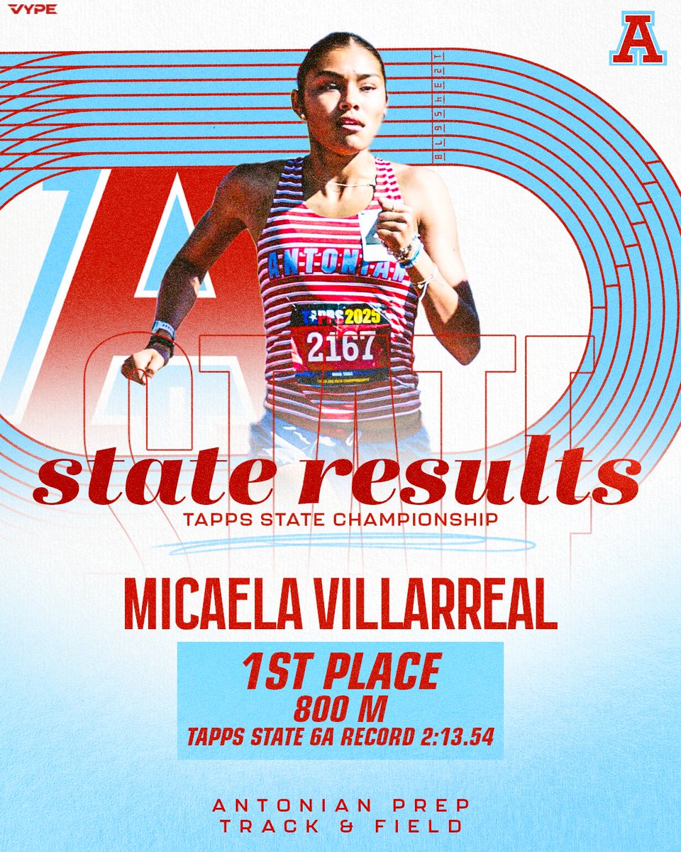 🥇 800M!
🚨 TAPPS State 6A Record 🚨 
Way to go, Micaela!!!