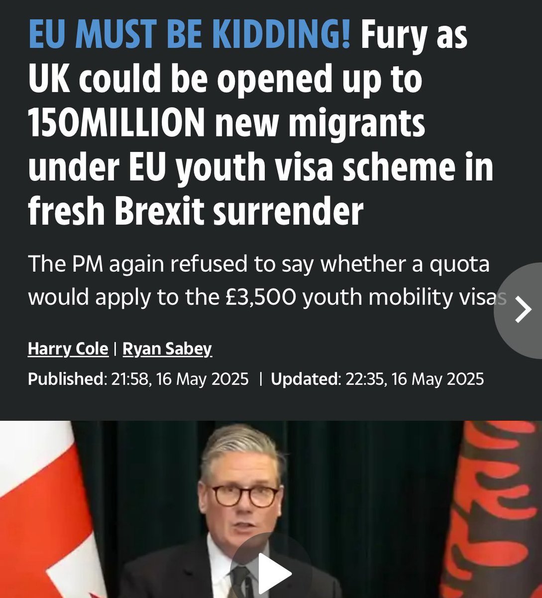 Keir Starmer knows exactly what’s he’s doing with the EU youth mobility scheme, by doing this, he’s opening our borders to recent migrant arrivals from the EU.

At this point, I think it’s clear, Labour want to flood this country with potential new voters.

HE’S SELLING US OUT.