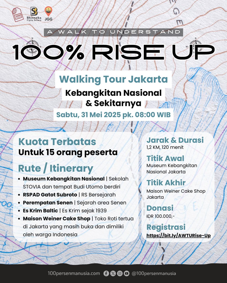 100prsenmanusia's tweet photo. A WALK TO UNDERSTAND bersama @JKTgoodguide edisi bulan Mei πΊπΆββοΈπΆββοΈ
Sebagai rangkaian #RoadtoTheFestival #100PMFF2025 , kita akan jalan-jalan menelusuri Jakarta sambil mengenal lebih dalam tentang sejarah, budaya, kuliner, seni dan masih banyak lagi di sekitar Ibukotaπ https://t.co/XRkTA5lfcv