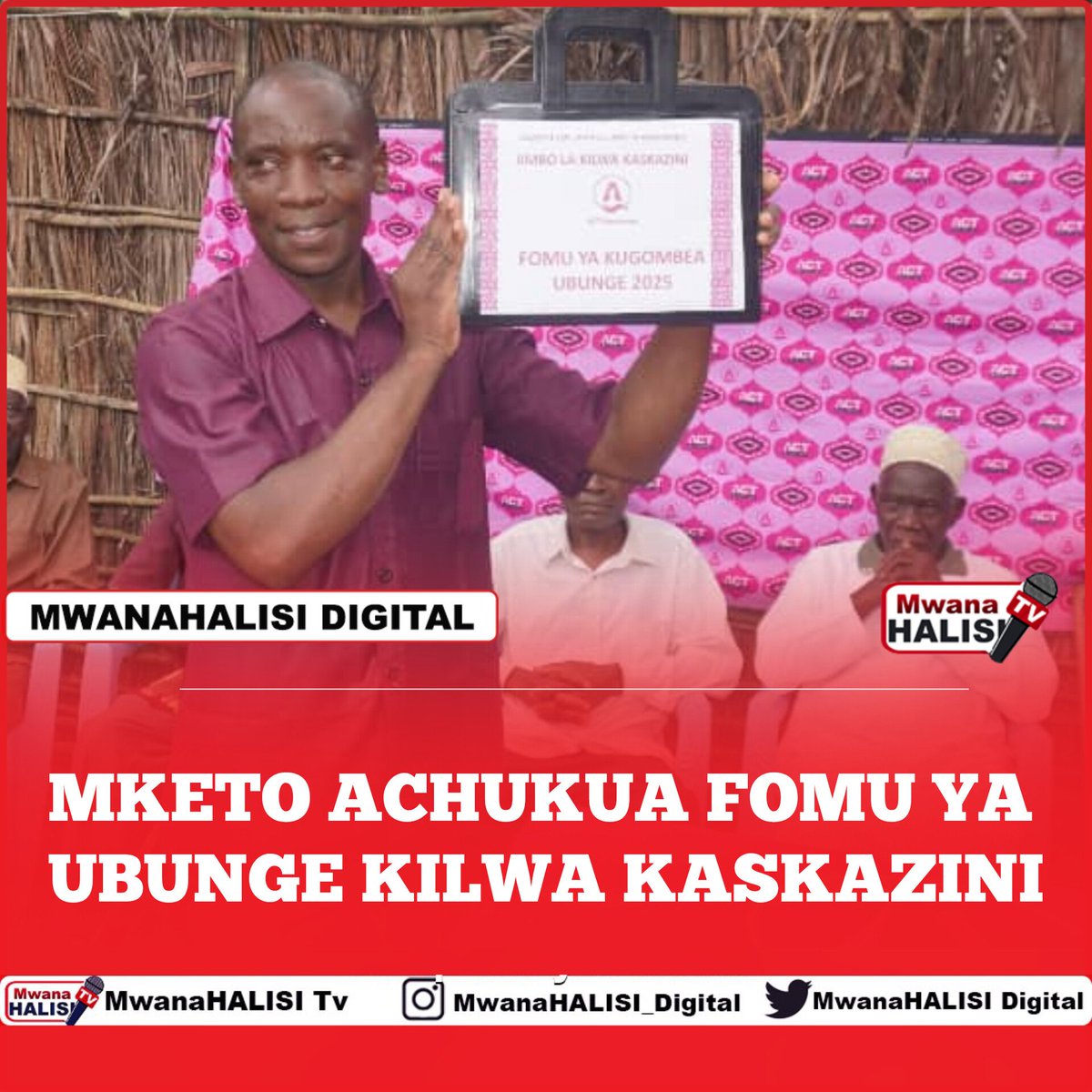 Leo tarehe 18 Mei 2025, Shaweji Mketo Katibu wa Organizesheni, Mafunzo na Uchaguzi wa chama cha ACT-Wazalendo amechukua fomu ya kuomba kupeperusha bendera ya chama hicho kuwania ubunge jimbo la Kilwa Kaskazini.