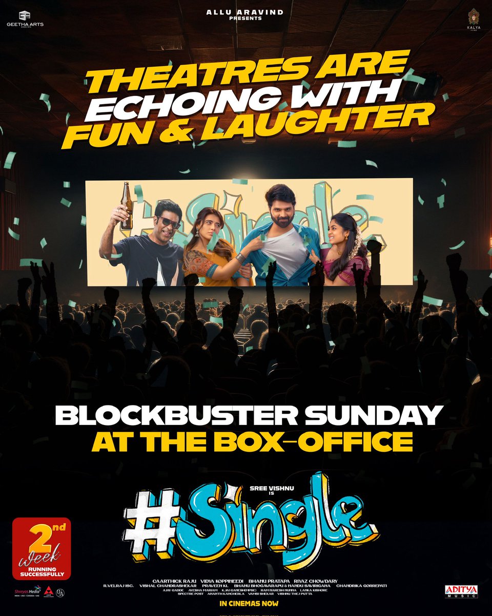 Geetha Arts (@geethaarts) on Twitter photo It’s a Blockbuster Sunday at the Box-office for #Single 💥
Theatres are echoing with fun & laughter 🤩 And Crowds are loving every moment of #SingleMovie 🤗🔥
🎟️ linktr.ee/SingleMovieTic…
<a href="/sreevishnuoffl/">#SINGLE Sree Vishnu</a> <a href="/TheKetikaSharma/">Ketika Sharma</a> <a href="/i__ivana_/">Ivana</a> #AlluAravind <a href="/caarthickraju/">#SINGLE Caarthick Raju</a> #VidyaKoppineedi It’s a Blockbuster Sunday at the Box-office for #Single 💥
Theatres are echoing with fun & laughter 🤩 And Crowds are loving every moment of #SingleMovie 🤗🔥
🎟️ linktr.ee/SingleMovieTic…
<a href="/sreevishnuoffl/">#SINGLE Sree Vishnu</a> <a href="/TheKetikaSharma/">Ketika Sharma</a> <a href="/i__ivana_/">Ivana</a> #AlluAravind <a href="/caarthickraju/">#SINGLE Caarthick Raju</a> #VidyaKoppineedi