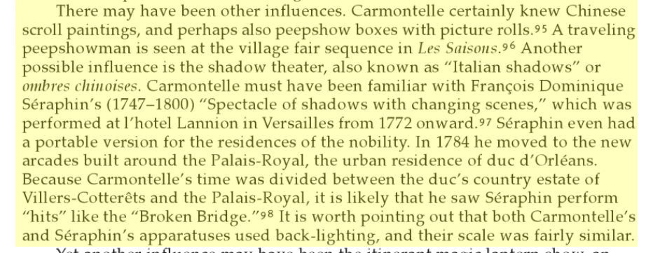 RealPreCinema's tweet photo. Here from ‘Illusions in Motion - Media Archaeology of The Moving Panorama and Related Spectacles’ by Erkki Huhtamo, MIT Press, #Boston, 2013, available at Google Books, Erkki tells us more about de Carmontelle.