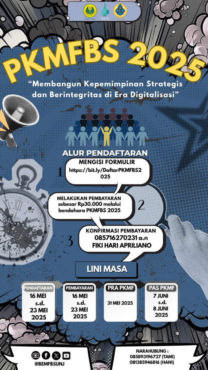 Halo Warga FBS 
📢 OPEN REGISTRASI PESERTA PKMFBS📢

Halo mahasiswa Angkatan 2022-2024! Tertarik dengan pengaderan? Daftar PKMFBS sekarang juga!🫶🏽

Timeline Pendaftaran :
🗓️16 Mei - 23 Mei 2025

💸 HTM 💸 cuma 30k 😭🫵🏻🫵🏻 

Gass aja langsung daftar 🤭🚀: 
bit.ly/DaftarPKMFBS20…