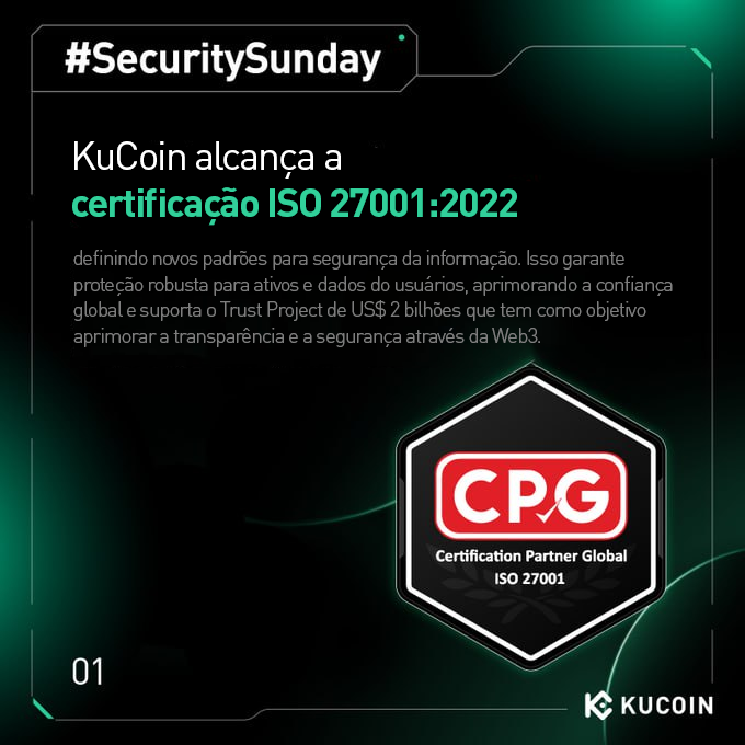 KuCoinPortugues's tweet photo. 🚨 #KuCoin conquista a certificação #ISO27001:2022 — Aprimorando a segurança na #Web3
Este marco aprimora a proteção de dados, fortalece a confiança global e apoia o #TrustProject de US$ 2 bilhões, impulsionando maior transparência e segurança em todo o ecossistema de #criptomoedas.
👉 Saiba mais: https://t.co/RT8NpZBrs8
Não tem conta na #KuCoin? Registre-se aqui 👉 https://t.co/fcJBfZNTay!