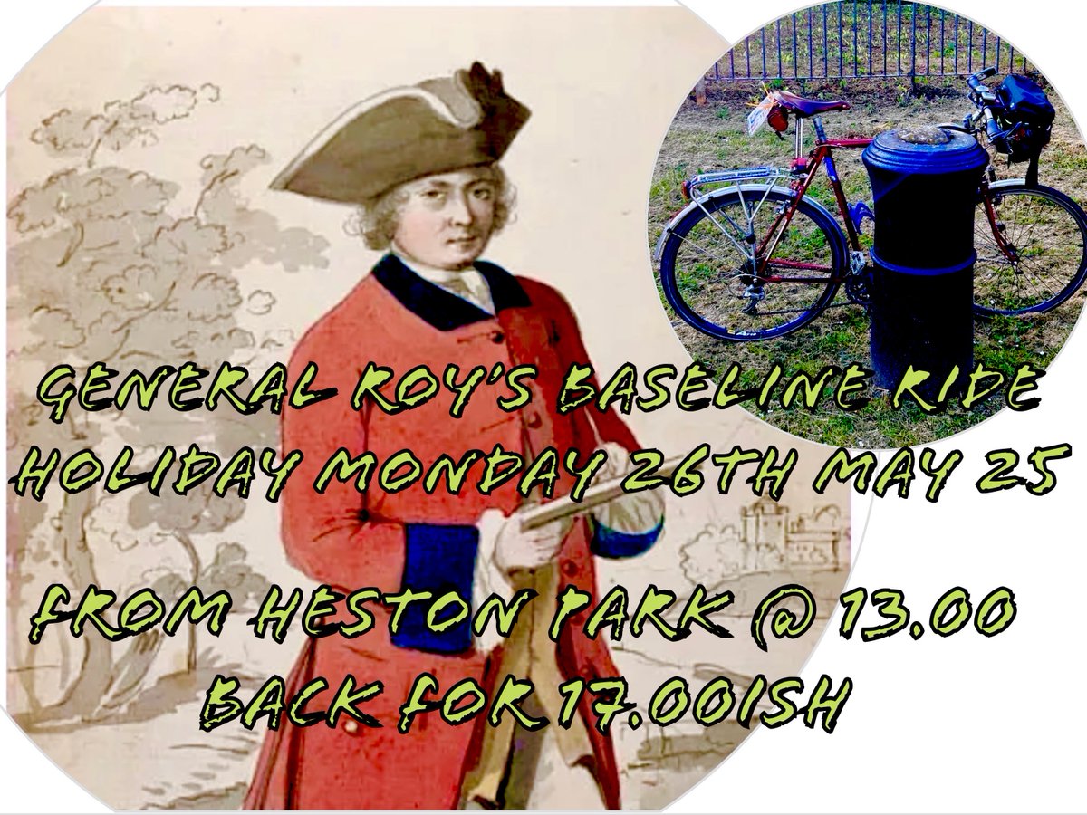 Fancy going out for a bike ride on Bank Holiday Monday?  Join us for our ride leaving from Heston Park  1pm Monday 26 May.  We'll be visiting historical landmarks associated with General Roy who started mapping Britain in Hounslow! Please register at: lcc.org.uk/events/general…