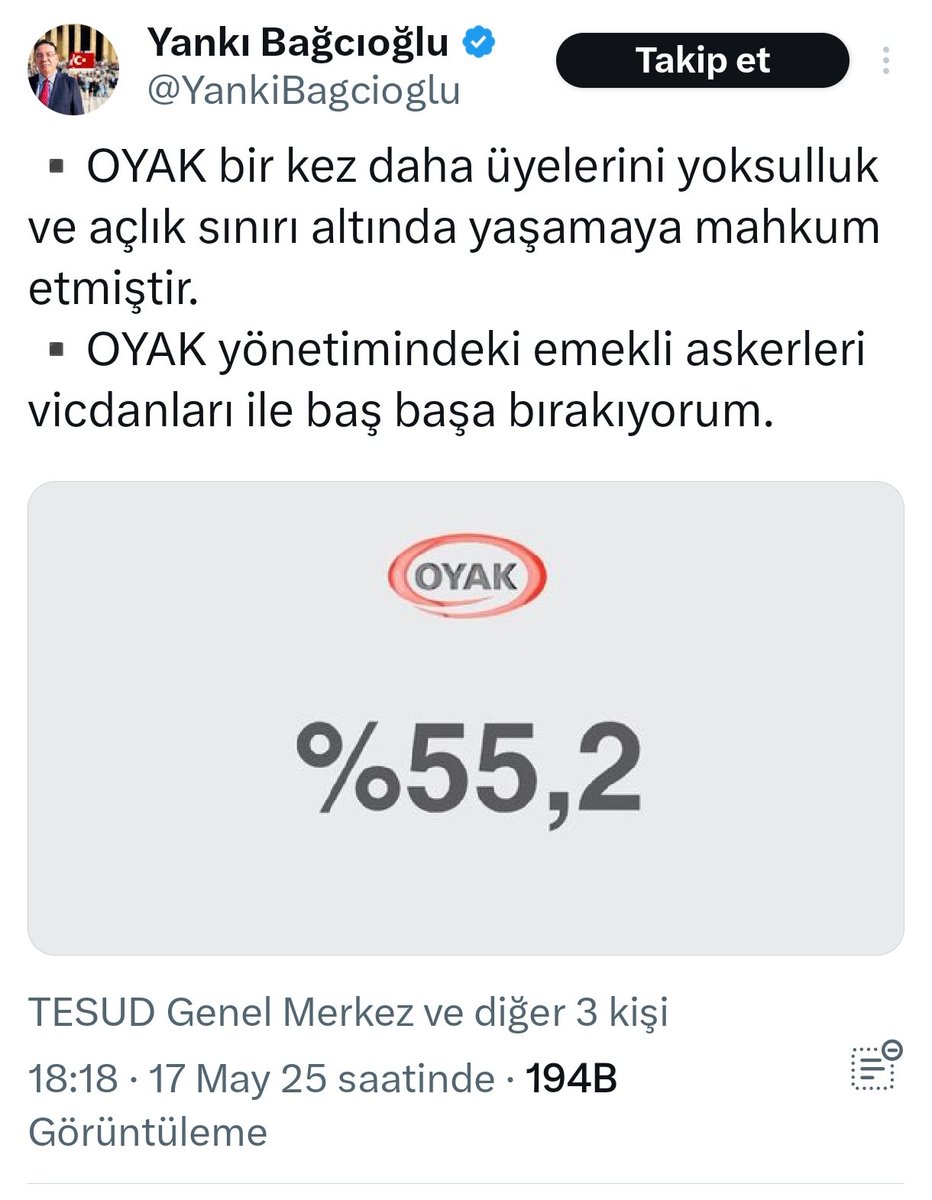 POLSAN Platformu (@polsanplatformu) on Twitter photo 2025 Temettü(Kar payı) ödeme oranları:
Polsan : %18
Oyak : %55
#Oyak %55 temettü verdi, ortalık ayağa kalktı.
Sahipsiz polisimizi temsil eden #Polsan ise %18 sadaka gibi temettü verdi.
İçişleri’nden sorumlu gölge bakan sn <a href="/CHPMuratBakan/">Murat BAKAN</a>
Bizlerin sesi olmanızı istiyoruz.. 2025 Temettü(Kar payı) ödeme oranları:
Polsan : %18
Oyak : %55
#Oyak %55 temettü verdi, ortalık ayağa kalktı.
Sahipsiz polisimizi temsil eden #Polsan ise %18 sadaka gibi temettü verdi.
İçişleri’nden sorumlu gölge bakan sn <a href="/CHPMuratBakan/">Murat BAKAN</a>
Bizlerin sesi olmanızı istiyoruz..
