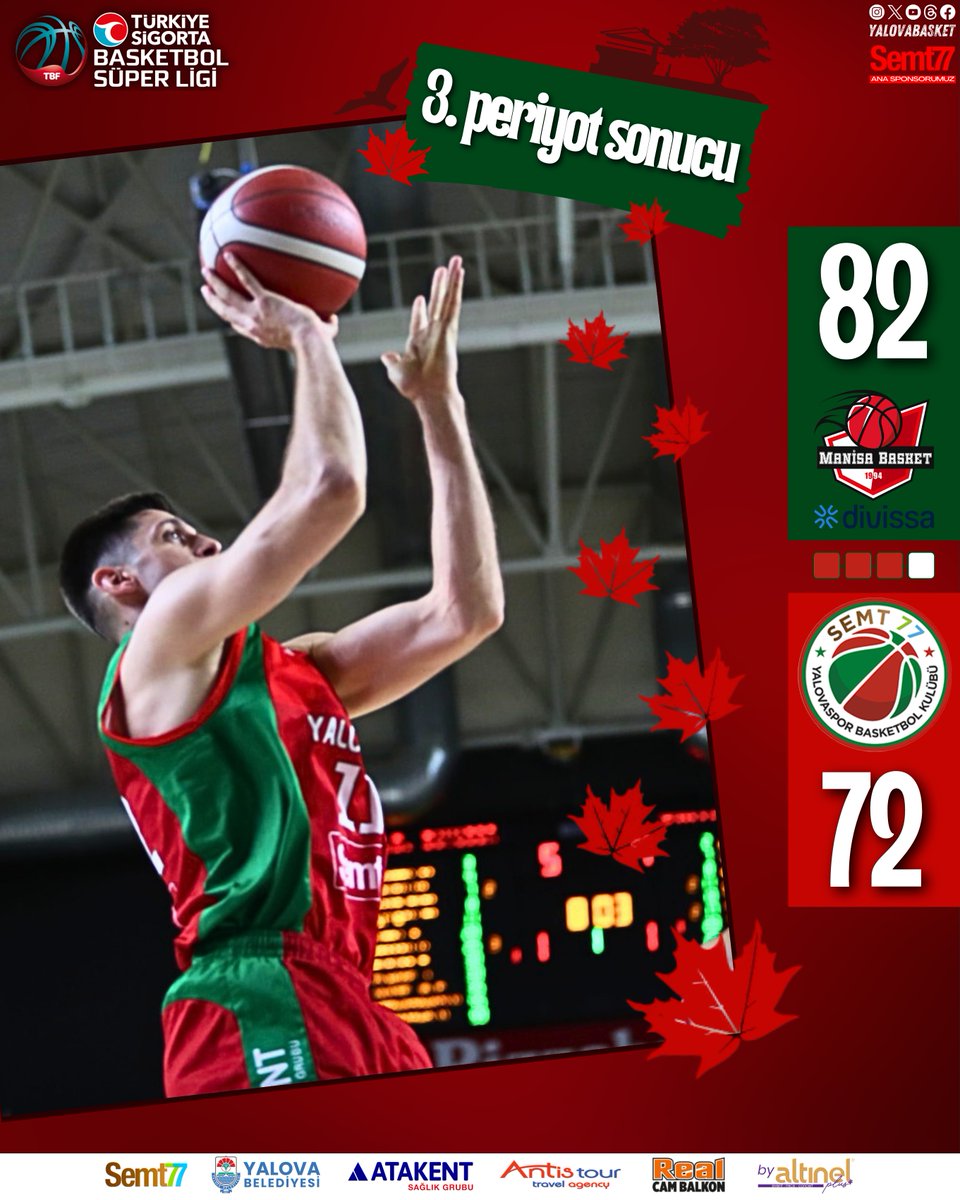 Semt77 Yalovaspor Basketbol (@yalovabasket) on Twitter photo 🏀 <a href="/basketsuperligi/">Türkiye Sigorta Basketbol Süper Ligi</a> Asım Pars Sezonu 30. Hafta
3. Periyot Sonucu | Manisa Basket Divissa 82-72 Semt77 Yalovaspor
▶ Martin Krampelj 25 sayı
▶ Yiğit Onan 13 sayı
▶ Martin Peterka 13 sayı
▶ Melih Kapucu 7 sayı
▶ Kadir Bayram 6 sayı
▶ Boran Güler 5 sayı
▶ Ege Özçelik 3 sayı 🏀 <a href="/basketsuperligi/">Türkiye Sigorta Basketbol Süper Ligi</a> Asım Pars Sezonu 30. Hafta
3. Periyot Sonucu | Manisa Basket Divissa 82-72 Semt77 Yalovaspor
▶ Martin Krampelj 25 sayı
▶ Yiğit Onan 13 sayı
▶ Martin Peterka 13 sayı
▶ Melih Kapucu 7 sayı
▶ Kadir Bayram 6 sayı
▶ Boran Güler 5 sayı
▶ Ege Özçelik 3 sayı