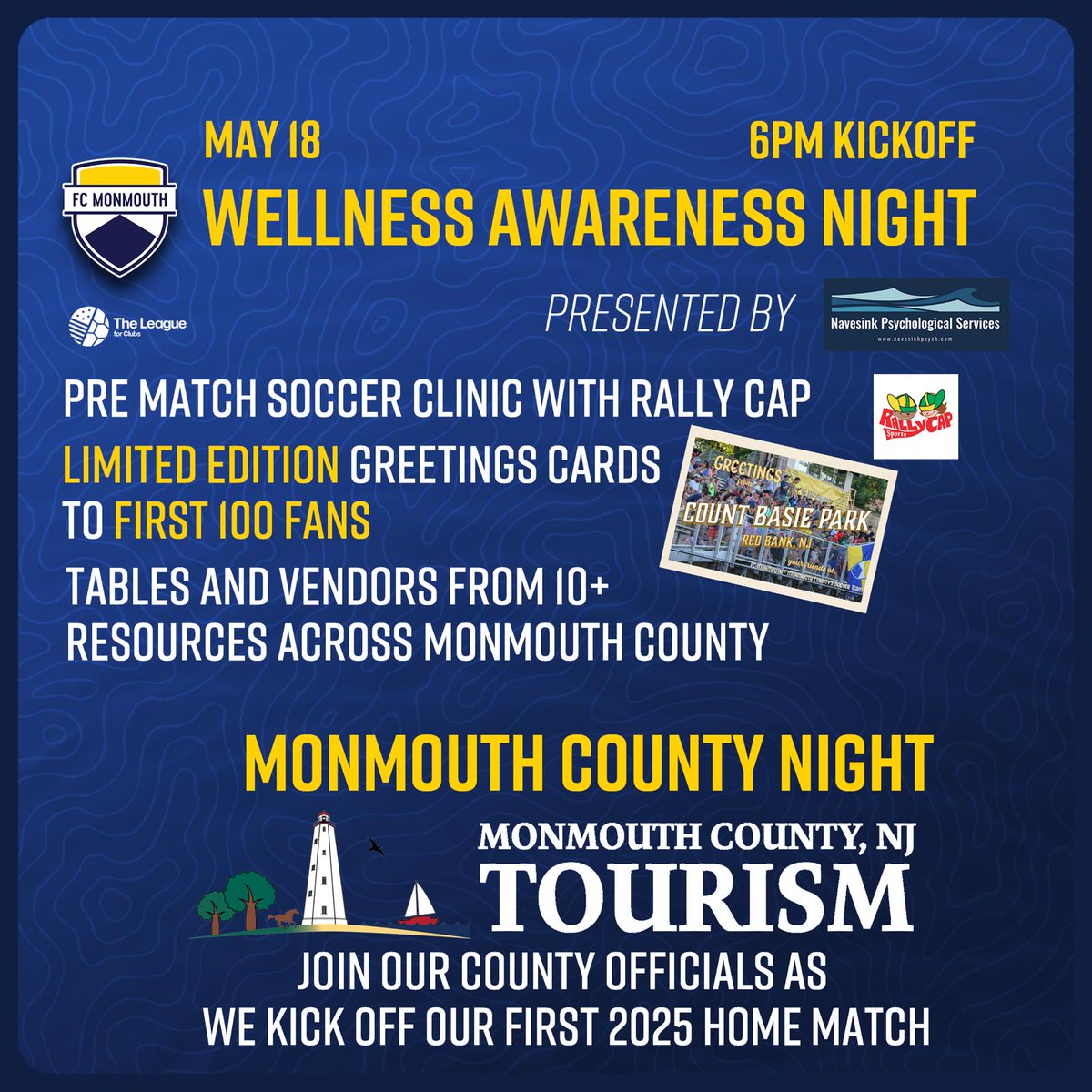 WeAreMonmouth's tweet photo. It's our Home Opener Matchday!

🆚 Kingston Stockade 
🕔 6:00PM Kickoff
📍 Count Basie Park
📺 @natsoccertv 

#wearemonmouth https://t.co/29Yq6jJV5e