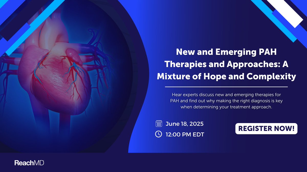 ReachMD (@reachmd) on Twitter photo Join us for a live, expert-led broadcast on the evolving landscape of PAH diagnosis and treatment.
Sign up today: ow.ly/U4hC50VwAfZ
#MedicalEducation #PulmonaryHypertension #Cardiology #Pulmonology <a href="/ValMcLaughlinMD/">Vallerie McLaughlin</a> Join us for a live, expert-led broadcast on the evolving landscape of PAH diagnosis and treatment.
Sign up today: ow.ly/U4hC50VwAfZ
#MedicalEducation #PulmonaryHypertension #Cardiology #Pulmonology <a href="/ValMcLaughlinMD/">Vallerie McLaughlin</a>