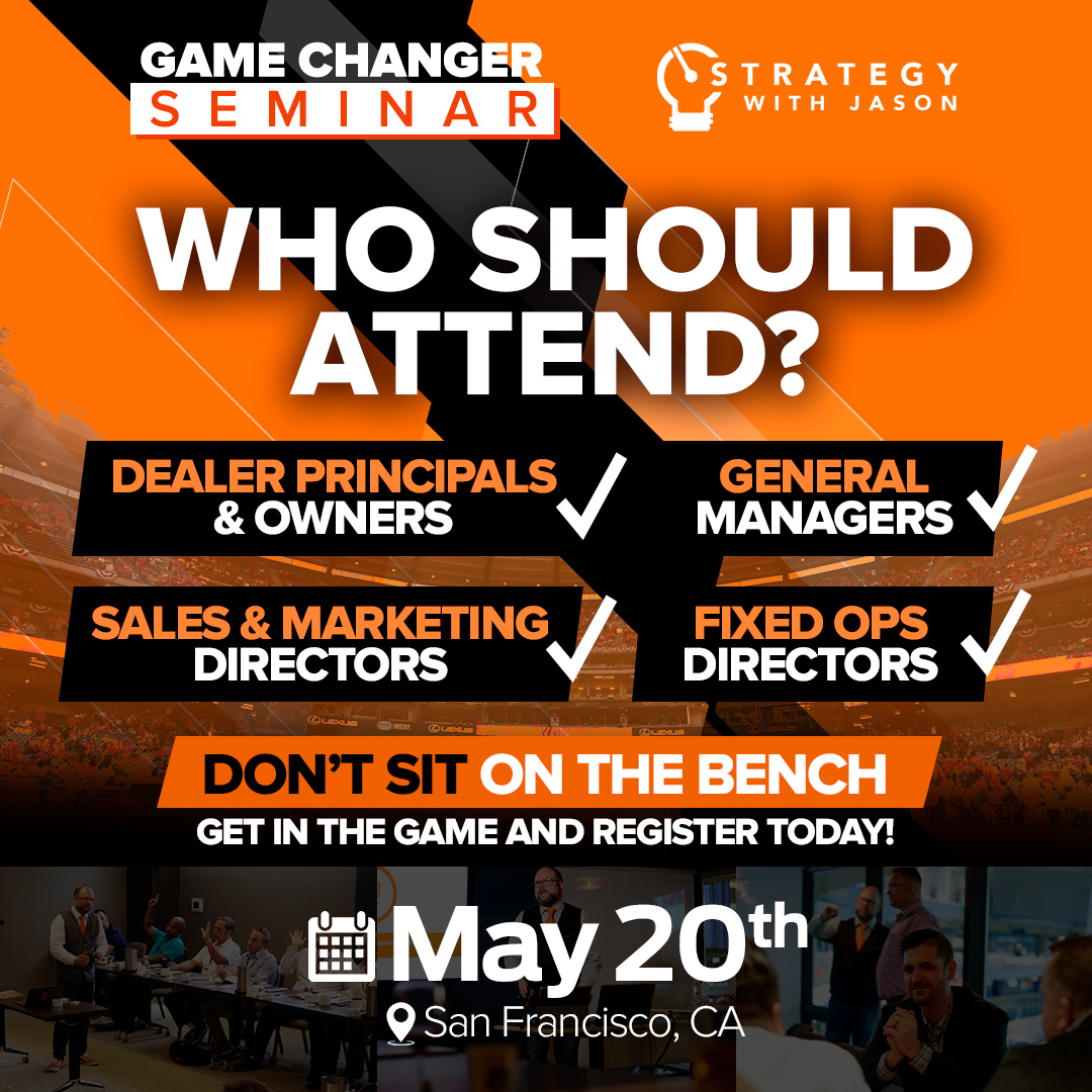 If you’re a Dealer Principal, General Manager, or Sales &amp; Marketing Director, this seminar is your fastball down the middle!

⚾ Don’t sit on the bench—get in the game and register today!

👉 Secure your spot now:  thegamechangerseminar.com