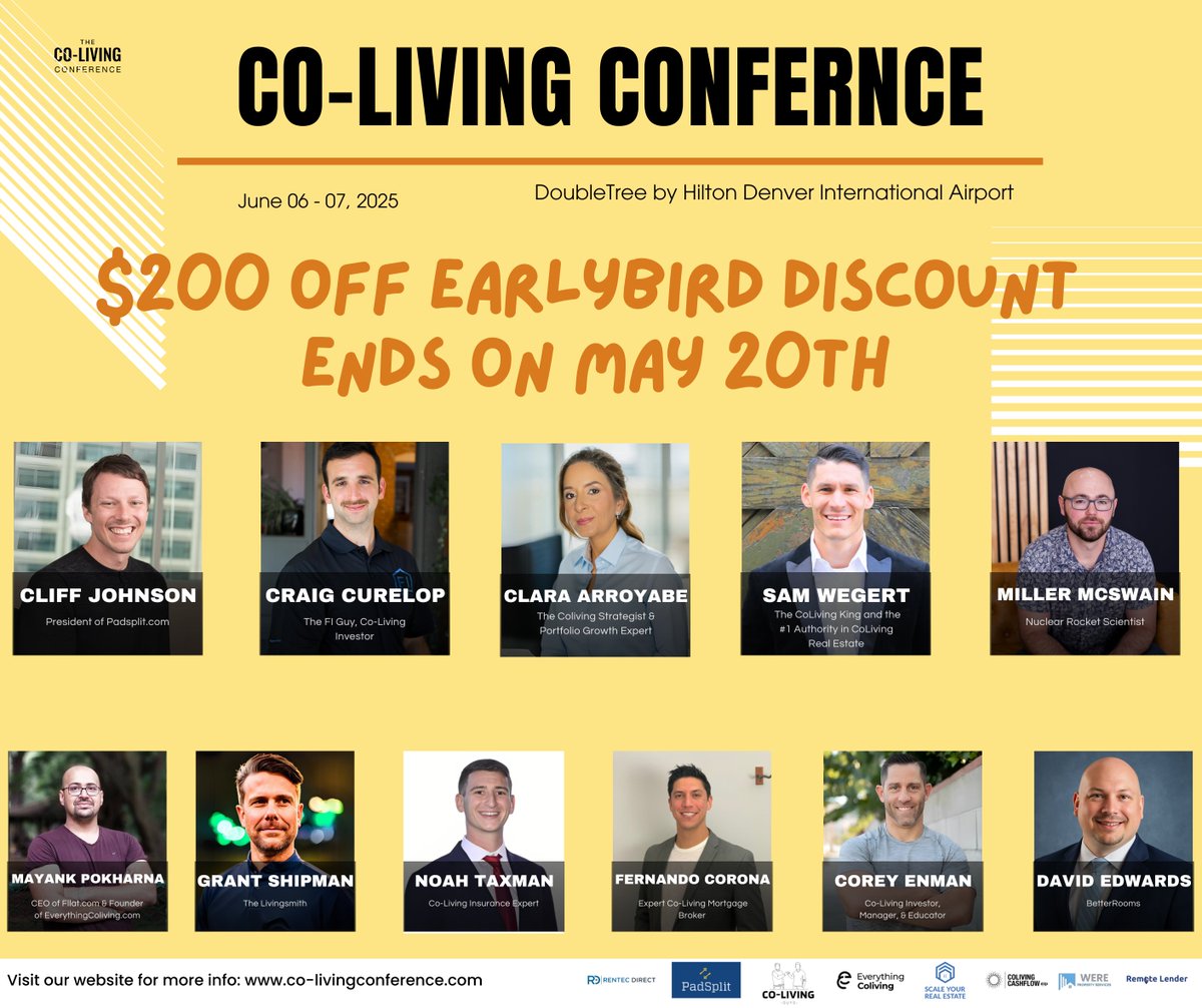 ❗$200 off tickets until May 20th—Early Bird Special ends forever! 

🌇 Join the Co-Living Conference, June 6-7, 2025, Denver, CO. Learn from Cliff Johnson, Sam Wegert &amp; more. Boost your ventures!

 Co-LivingConference.com #colivingcommunity #colivingconference