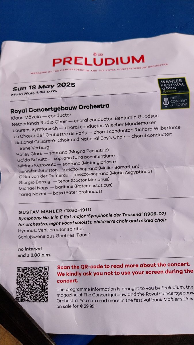 _Michje's tweet image. This performance of Mahler 8, by the @ConcertgbOrkest and @klausmakela, at the #Mahlerfestival was everything I hoped it would be. Transcending,  uplifting, and emotionally wrecking. A performance that I will remember and treasure for the rest of my life. Thank you, Gustav!