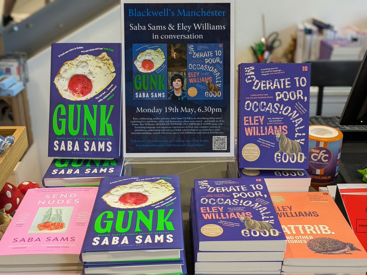Set up and eagerly anticipating our event with Saba Sams and Eley Williams tomorrow, where they'll be in conversation with Ian McGuire. Join us!