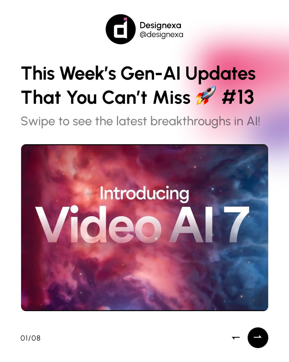 designexa's tweet photo. This Week in AI &amp; GenAI Highlights
New tools, smarter models, and creative breakthroughs are here—reshaping how we design, create, and connect. Explore the latest in AI and stay ahead of the curve. https://t.co/SstL8rsabj