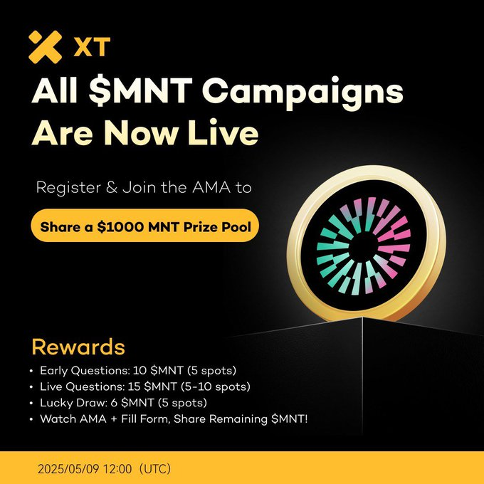 Sự kiện: XT x Mantle Carnival – Tổng phần thưởng 500,000 MNT 🎁  
✦ Link sự kiện: [xt.com/en/activity/ma…](xt.com/en/activity/ma…)  
📅 Thời gian: 08/05 – 07/06  

Tham gia các nhiệm vụ đơn giản với phần thưởng hấp dẫn:  
- Bước 1: Nạp tiền  
- Bước 2: Giao