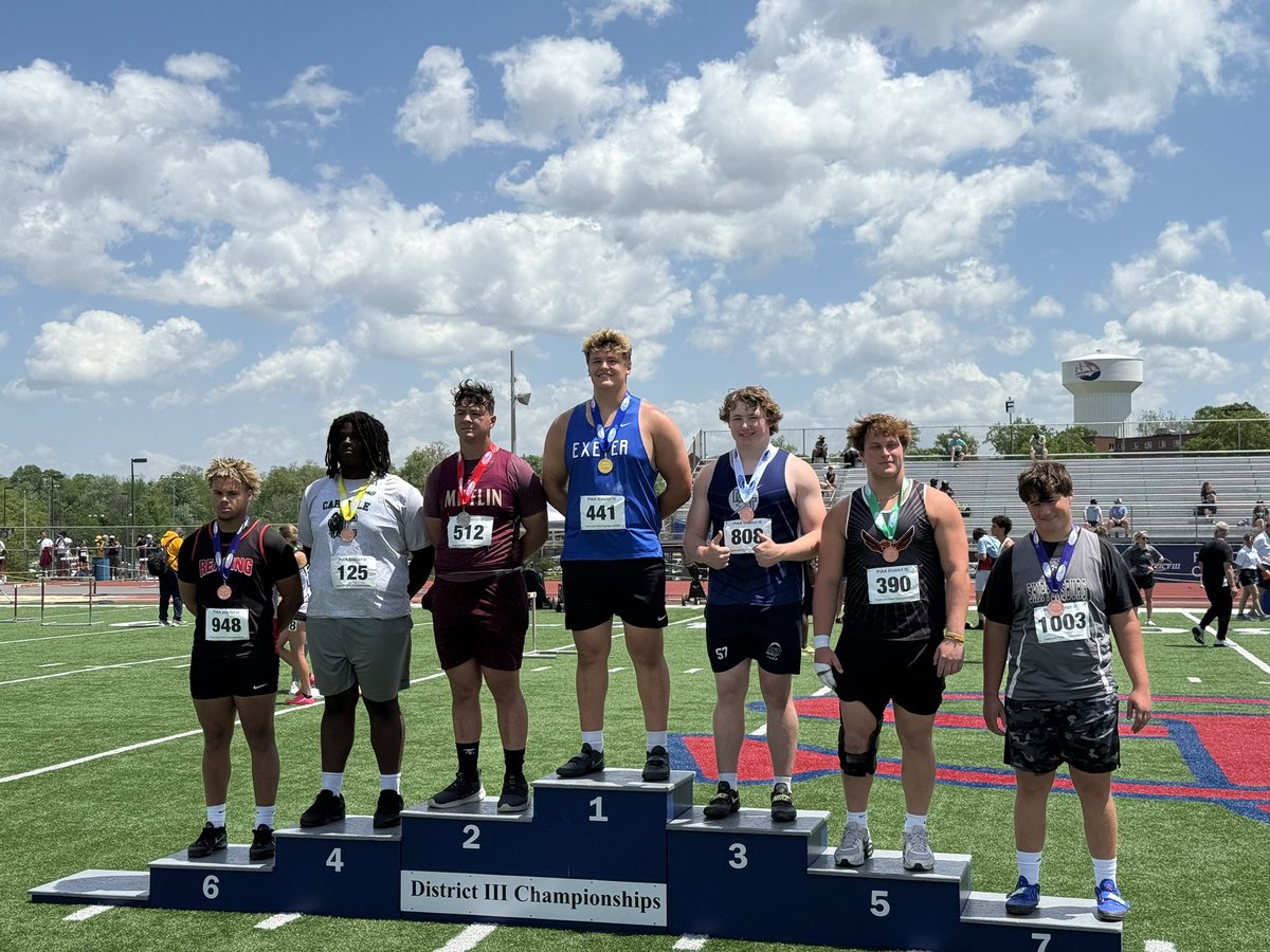 LoganWegman1115's tweet photo. PIAA District 3 AAA shot put champion with a throw of 58’1”. Also 5th place discus with a throw of 163’3”. Looking forward to competing in both events at States! 
@theXthrowcoach @GarageStrength @ExeterAthletics @CentralPARunner https://t.co/z21cxFeU4k
