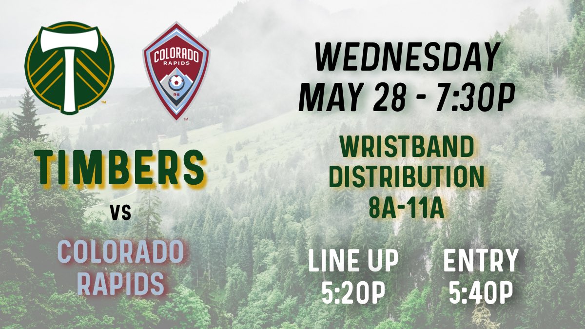 Here’s your wristband &amp; line info for #PORvCOL on Wednesday, May 28th. TA ticket required for WB. Policies/info page linked in bio. #RCTID