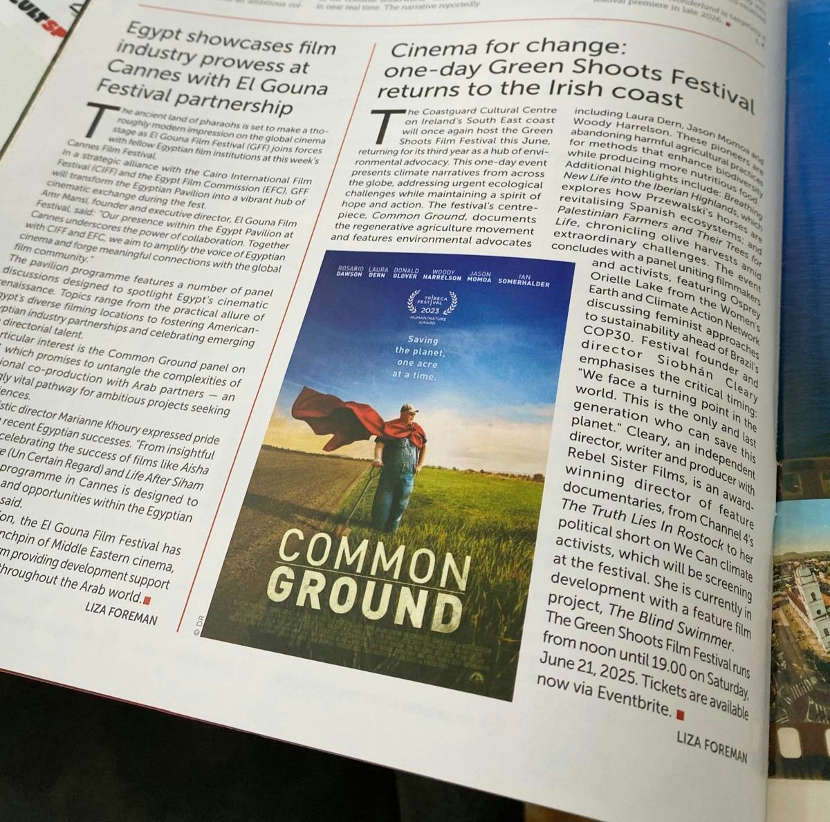 We are featured at the CANNES FILM FESTIVAL today!!! Press Cannes Market News headlines us on Cinema for Change! One day film festival Green Shoots returns to the Irish Coast!