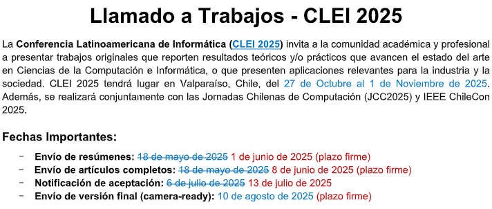 Extensión de Llamado a Trabajos CLEI 2025