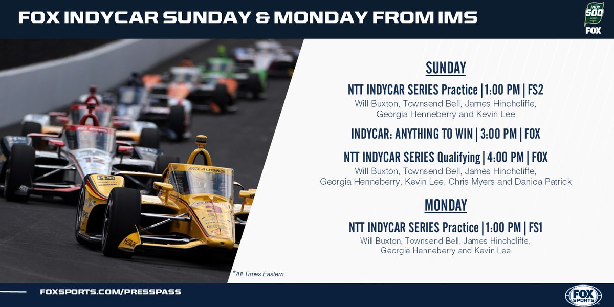 FOX Sports PR (@foxsportspr) on Twitter photo Who will take the pole position for the May 25 Indianapolis 500? It's all on the line today <a href="/IMS/">Indianapolis Motor Speedway</a> for the top 12 starting spots. Day 2 of qualifying is live today on FOX! Who will take the pole position for the May 25 Indianapolis 500? It's all on the line today <a href="/IMS/">Indianapolis Motor Speedway</a> for the top 12 starting spots. Day 2 of qualifying is live today on FOX!