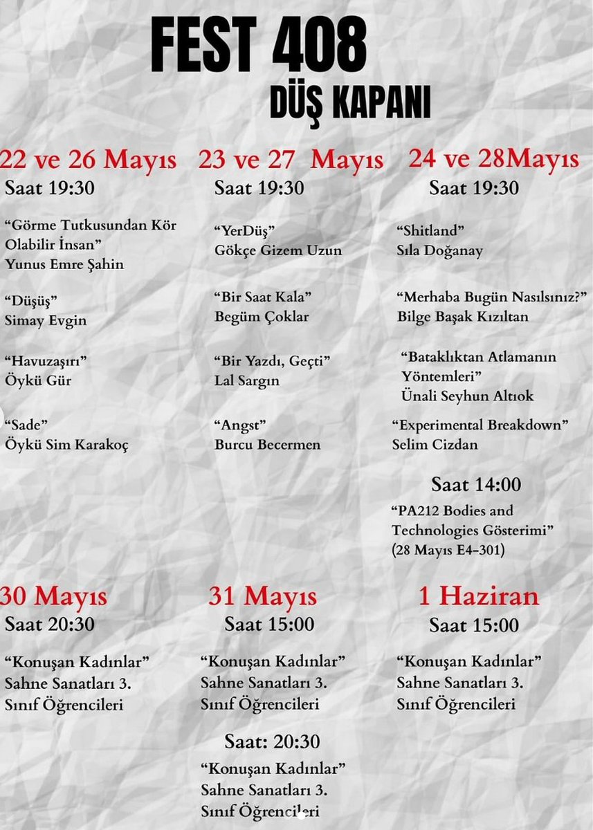 MAP-PA öğrencilerinin düzenlediği FEST 408’e hepinizi bekliyoruz!

22 Mayıs-1 Haziran arası

📍Yer: İstanbul Bilgi Üniversitesi, Santralistanbul Kampüsü, Green Stüdyo