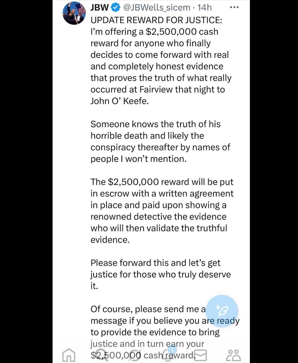 KerriTrueCrime's tweet image. TELL THE TRUTH. BE A GOOD PERSON AND GET PAID FOR DOING SO!! 

Despite the fact that nobody should have to pay you $2,500,000 to come forward to assist with getting justice for a fallen #OfficerJohnOkeefe and #KarenRead 

@JBWells_sicem