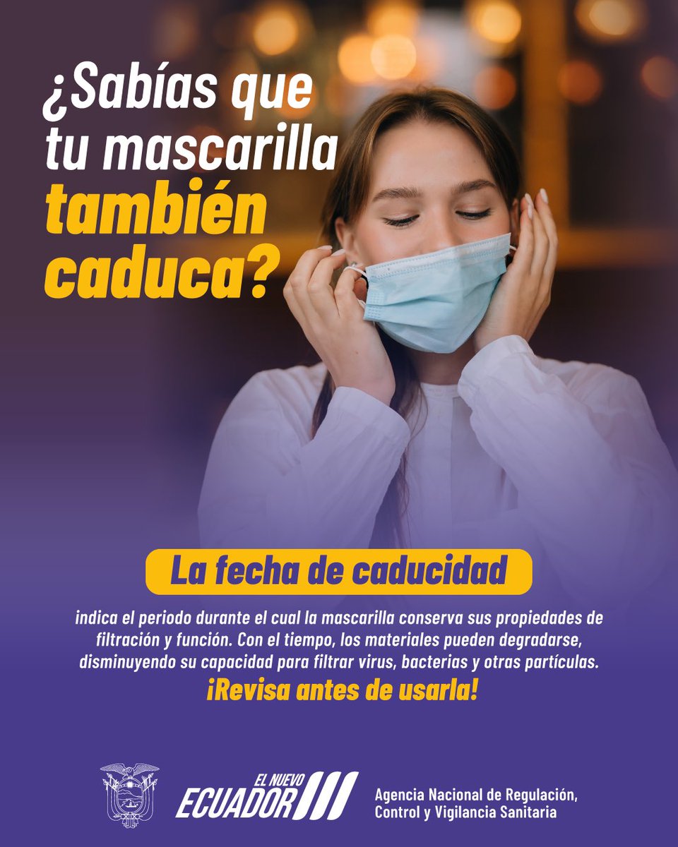Sí, leíste bien: ¡las mascarillas también caducan! ⚠️😷

Con el tiempo pierden su poder de protección y dejan de ser tu mejor escudo contra virus y bacterias.

Antes de ponértela… ¡revisa la fecha!
#ArcsaControla ✅
#ElNuevoEcuador 🇪🇨