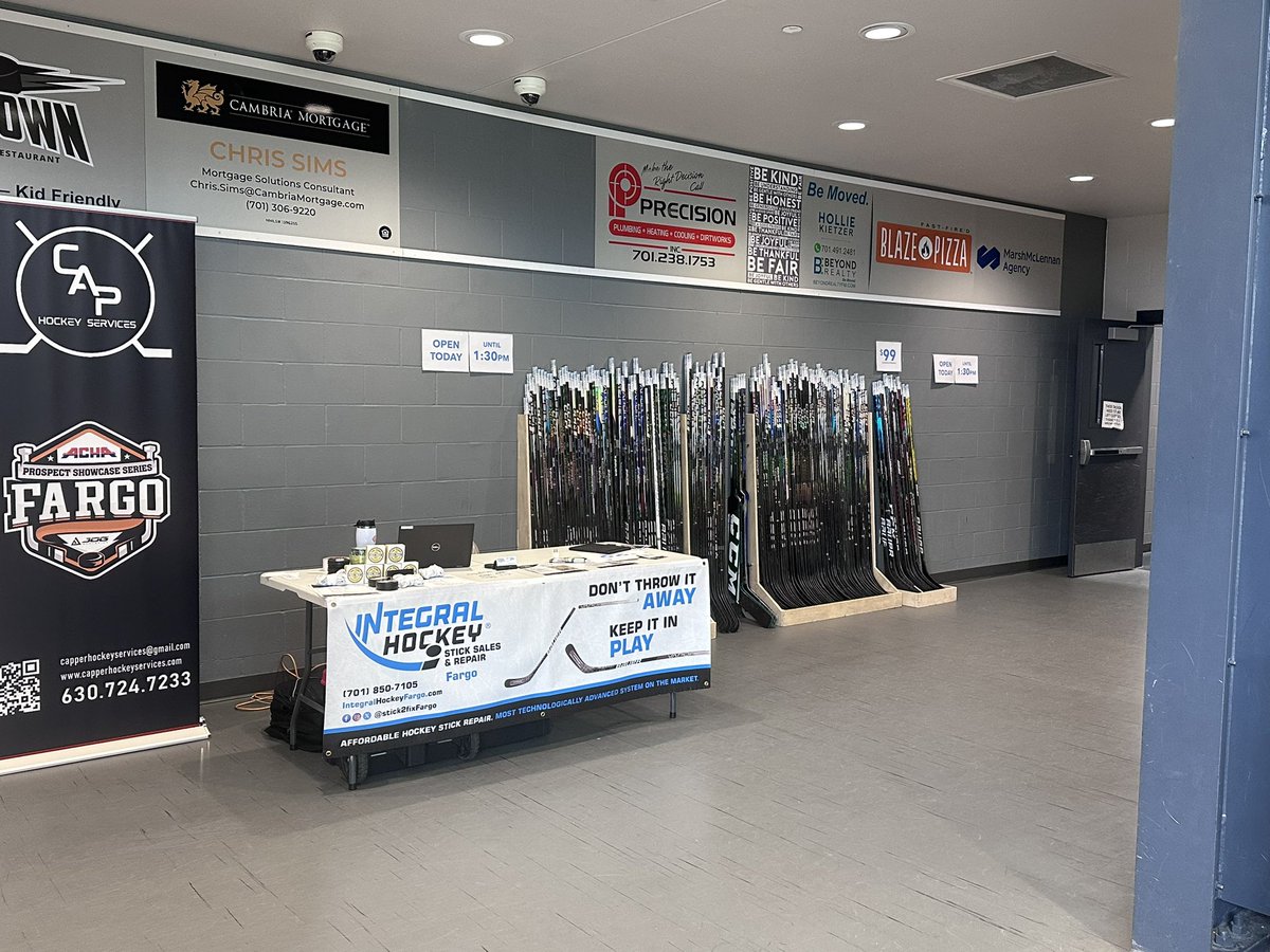 We’re setup today until 1:30 at the West Fargo Sports Arena!  It’s an exciting day here with the ACHA - American Collegiate Hockey Association Prospect Showcase coming to a close.  Thanks to <a href="/capperhockeyser/">Capper Hockey Services</a> Capper Hockey Services for a great event!

#stick2fixfargo