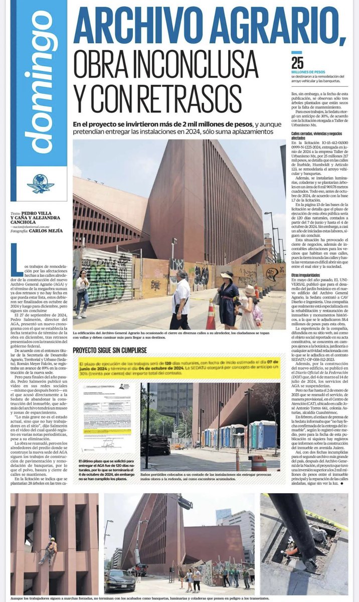 canchola_ale's tweet photo. En la edición de este domingo en @El_Universal_Mx no se quita el dedo del renglón, @pedrovillaycana y su servidora les contamos qué le falta a la nueva sede del Archivo Agrario que debió concluirse hace siete meses 👇🏼 https://t.co/oTIizii2KY