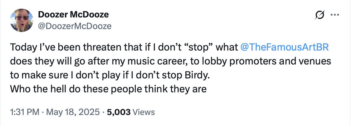 J.K. Rowling (@jk_rowling) on Twitter photo Trans activists are trying to trash the career of musician <a href="/DoozerMcDooze/">Doozer McDooze</a> because he hasn't silenced his female partner, who speaks up in defence of women's rights.
I've just bought an album and a T-shirt at the link below.
Be a shame if anyone else did.
doozermcdooze.bandcamp.com/album/fire Trans activists are trying to trash the career of musician <a href="/DoozerMcDooze/">Doozer McDooze</a> because he hasn't silenced his female partner, who speaks up in defence of women's rights.
I've just bought an album and a T-shirt at the link below.
Be a shame if anyone else did.
doozermcdooze.bandcamp.com/album/fire