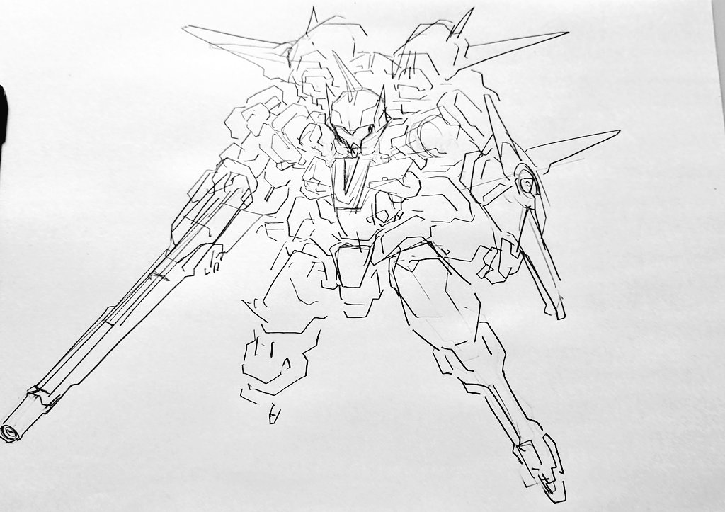 もやしさんの言ってたトールギス的な発想のフラッグ改装のシルエット出し。

バーニアを多段式にしてカスフラより更に推力強化。
肩の太陽光受信アンテナを撤去し大口径砲に対応して肩関節を補強、
増加した推進材消費に対応した水素吸蔵量の補填と加速による負荷に対応して機体が一回り以上太い 