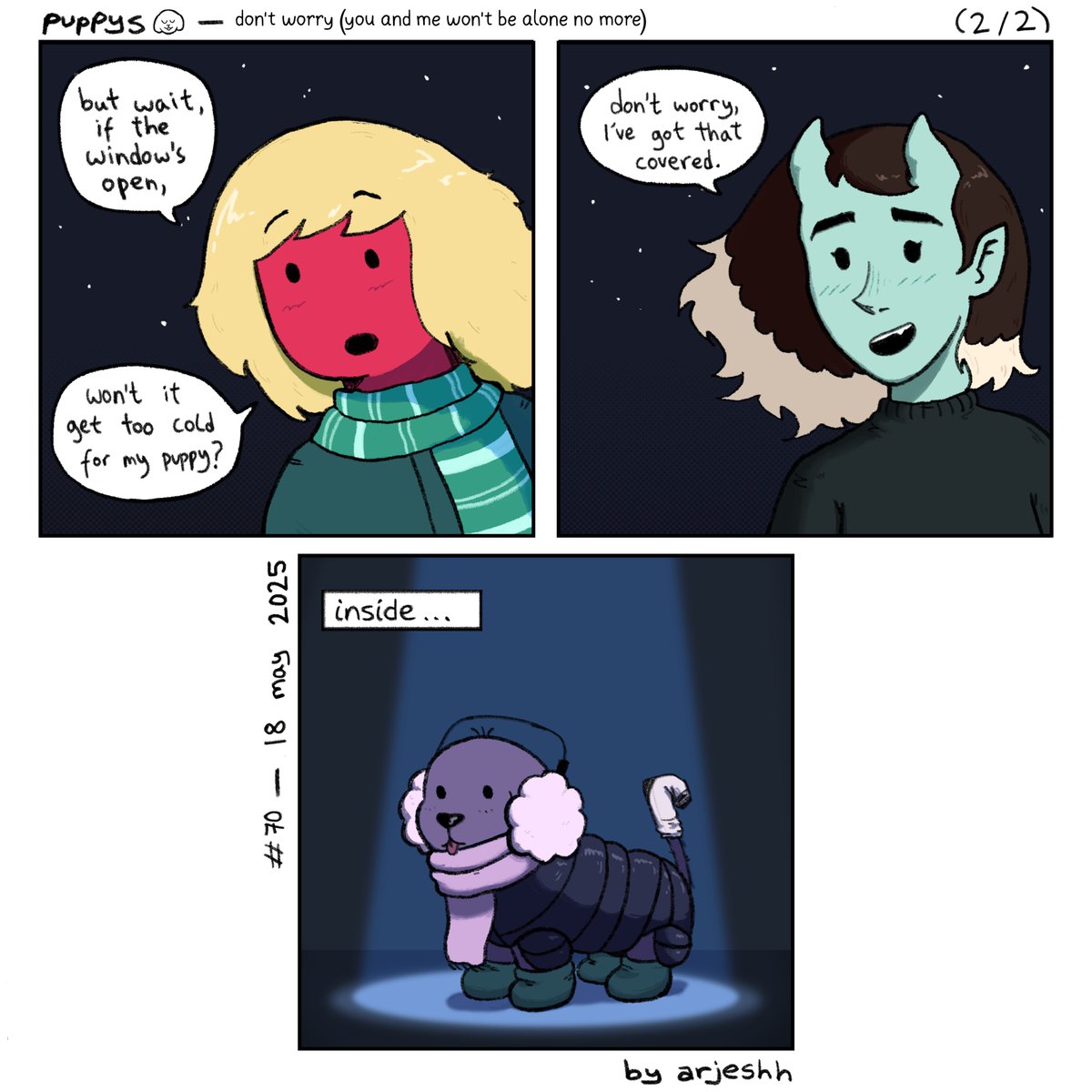 puppyscomic's tweet photo. #70 - don’t worry (you and me won’t be alone no more)

jimbo and lucy get ready to look at stars together. lucy takes care of squid.

(finale -- hiatus begins now 💔) https://t.co/iHnEqCYb6M