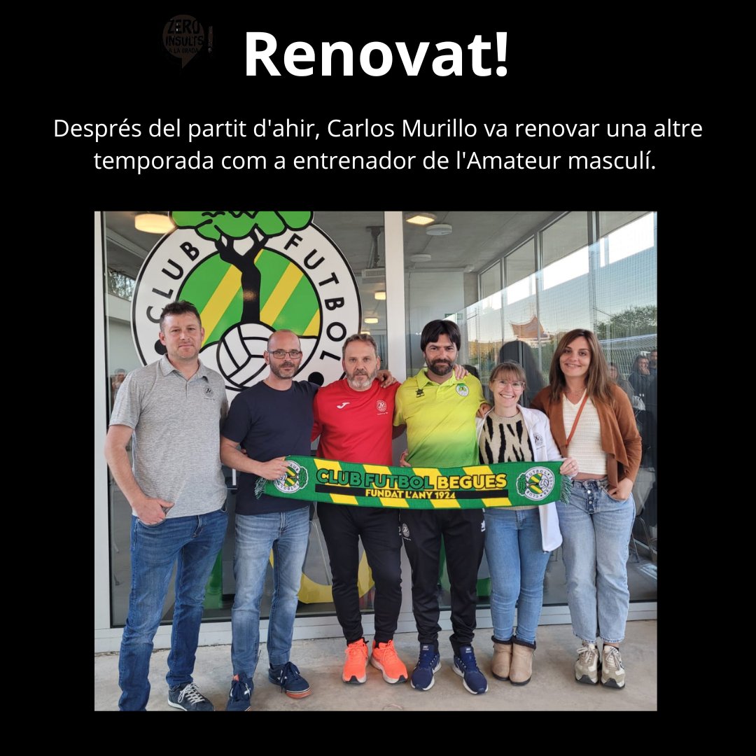 Carlos Murillo renova i seguirà com a entrenador d l'Amateur masculí

Club i entrenador estem alineats amb el projecte,treballant x consolidar la jove plantilla a la categoria i créixer com a equip i com a club apostant x la pedrera com a pilar

Molta sort i visca el Begues!💛💚