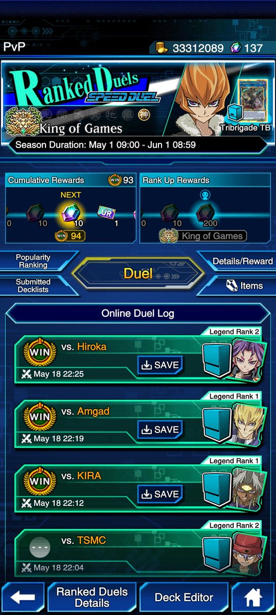 _KING121's tweet photo. May 2025 King of Games!
Magic number 69th total!
#Duellinks #YuGiOhDuelLinks https://t.co/PA6moDS02R