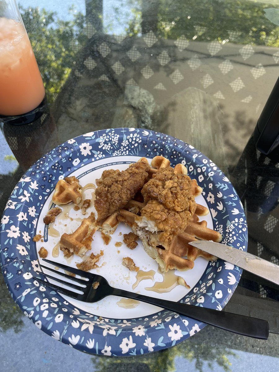 If you live under my roof and are able you are responsible for cooking two meals a week for the family 
My 19yr daughter’s chicken and waffles
6/10 dry 
And I like two easy over eggs to top my c&amp;w