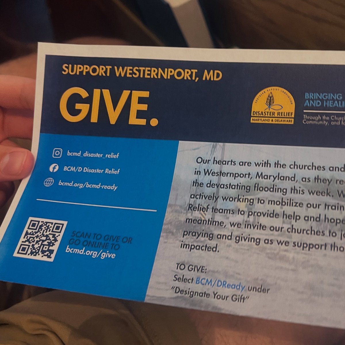 Just heard the announcement in our worship service about disaster relief needs in Westernport, MD. So thankful for the way our BCM/D churches are showing up with love and support. 🛠️

Links to bulletin insert and presentation slides in bio (linktr.ee/bcmd_dr)