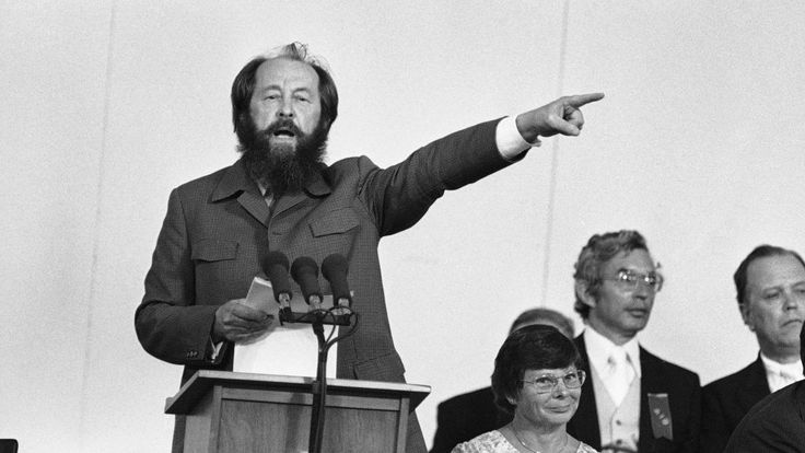 Alexander Solzhenitsyn giving his famous commencement speech at Harvard, 1978.