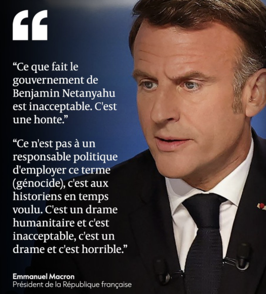 ⚠️ <a href="/EmmanuelMacron/">Emmanuel Macron</a> sur <a href="/TF1/">TF1</a> mardi soir: "Ce n’est pas à un responsable politique d’employer ce terme (génocide), c’est aux historiens, en temps voulu". 
= Quatre erreurs en une seule phrase: 
• C'est d'abord aux juges de déterminer s'il y a génocide, pas aux historiens.
• Les