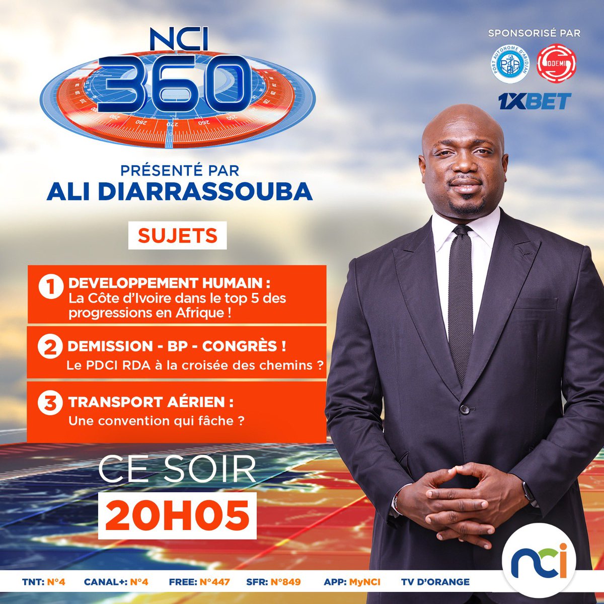 Ce soir, retrouvez NCI 360 avec nos invités :
- André Silver KONAN
- Yacouba DOUMBIA
- Landry KUYO
- Sylvain GUÉDÉ DEBAILLY
- Guillaume GBATO
- Valentin ZAHUI

Rendez-vous à 20h05 sur NCI pour un tour d’horizon complet de l’actualité ivoirienne !
#çasepasseici #NCI