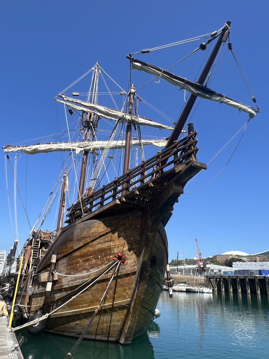Replica of Columbus’s flagship - the Nao Santa María - in St Helier today 🇯🇪🇪🇸