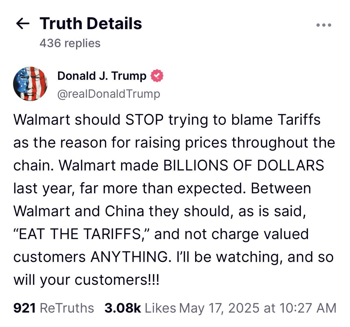 “Stop making all those profits, Capitalism, and pay for those tariffs I promised everyone China would pay.”