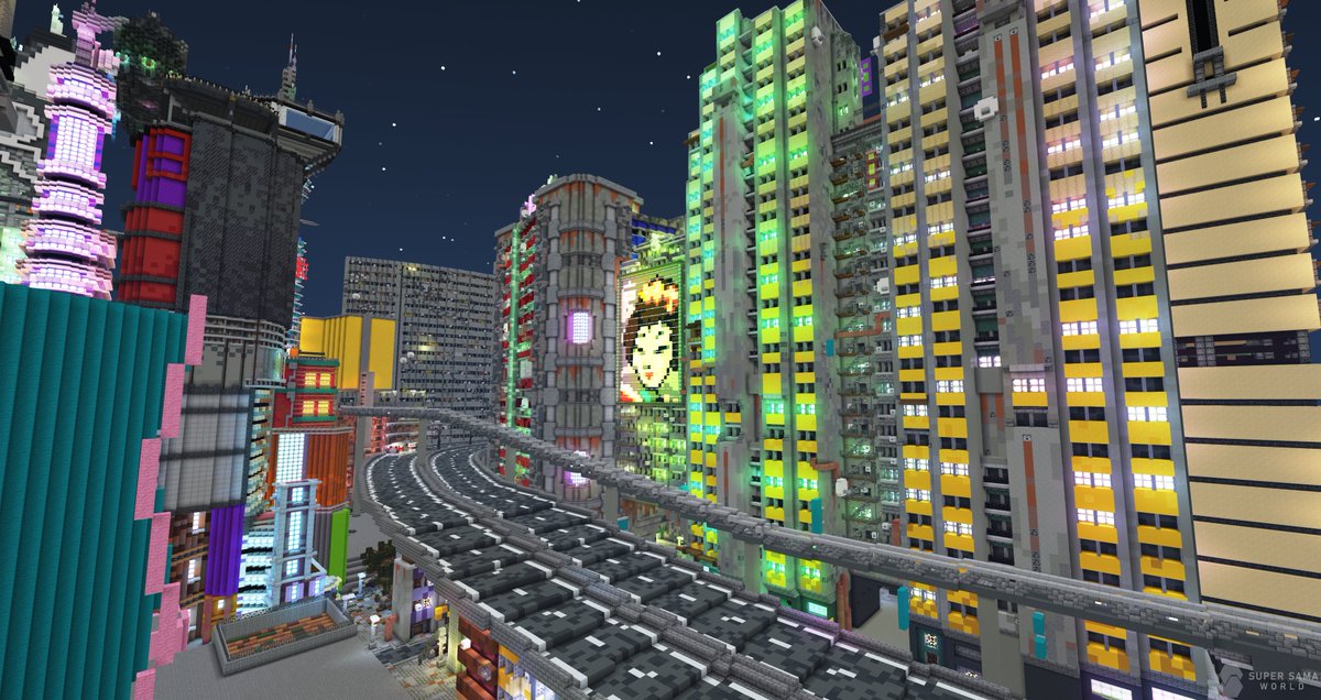 SuperSamaWorld's tweet photo. Le projet #Primarys, une ville #cyberpunk en l’An 2350 où les inégalités  entre les riches et les pauvres se sont accentuées jusqu’à leur  paroxysme, continue de progresser.  

#Minecraft #MinecraftBuilds #MinecraftServer #SSW #supersamaworld  #minecraftcyberpunk https://t.co/cf5FLklFHH