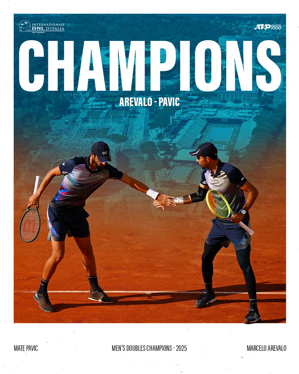 Arevalo &amp; Pavic reign in Rome! 🏆🇸🇻🇭🇷

The duo takes the doubles crown

#IBI25 | <a href="/atptour/">ATP Tour</a>