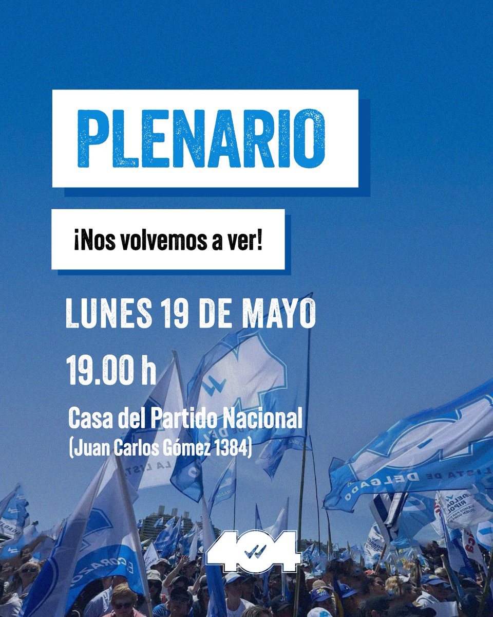 ¡NOS VOLVEMOS A VER! 🙌

🗓️ LUNES 19 DE MAYO
⏰ 19.00h
📍Casa del <a href="/PNACIONAL/">Partido Nacional</a> (Juan Carlos Gómez 1384)

¡Los esperamos!