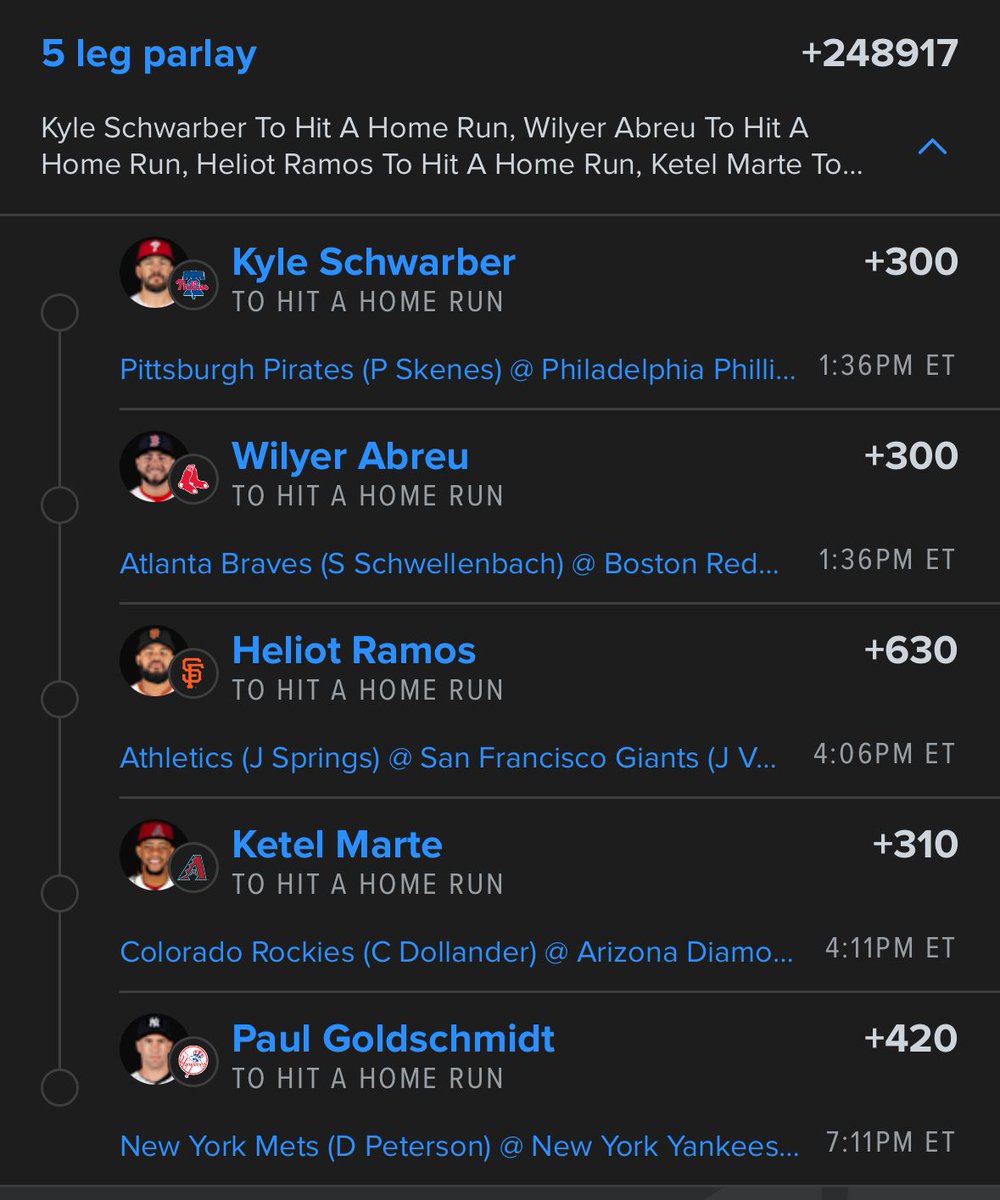 TrackInvesting's tweet image. Let's try to hit a big one together...5 guys that hit a homerun and we win! Seems easy enough with their matchups

Drop a like for a chance at a giveaway if we cash!

For more plays - visit the link in my bio👀👀

#GamblingThreads #sportsBetting #homeruns #mlb