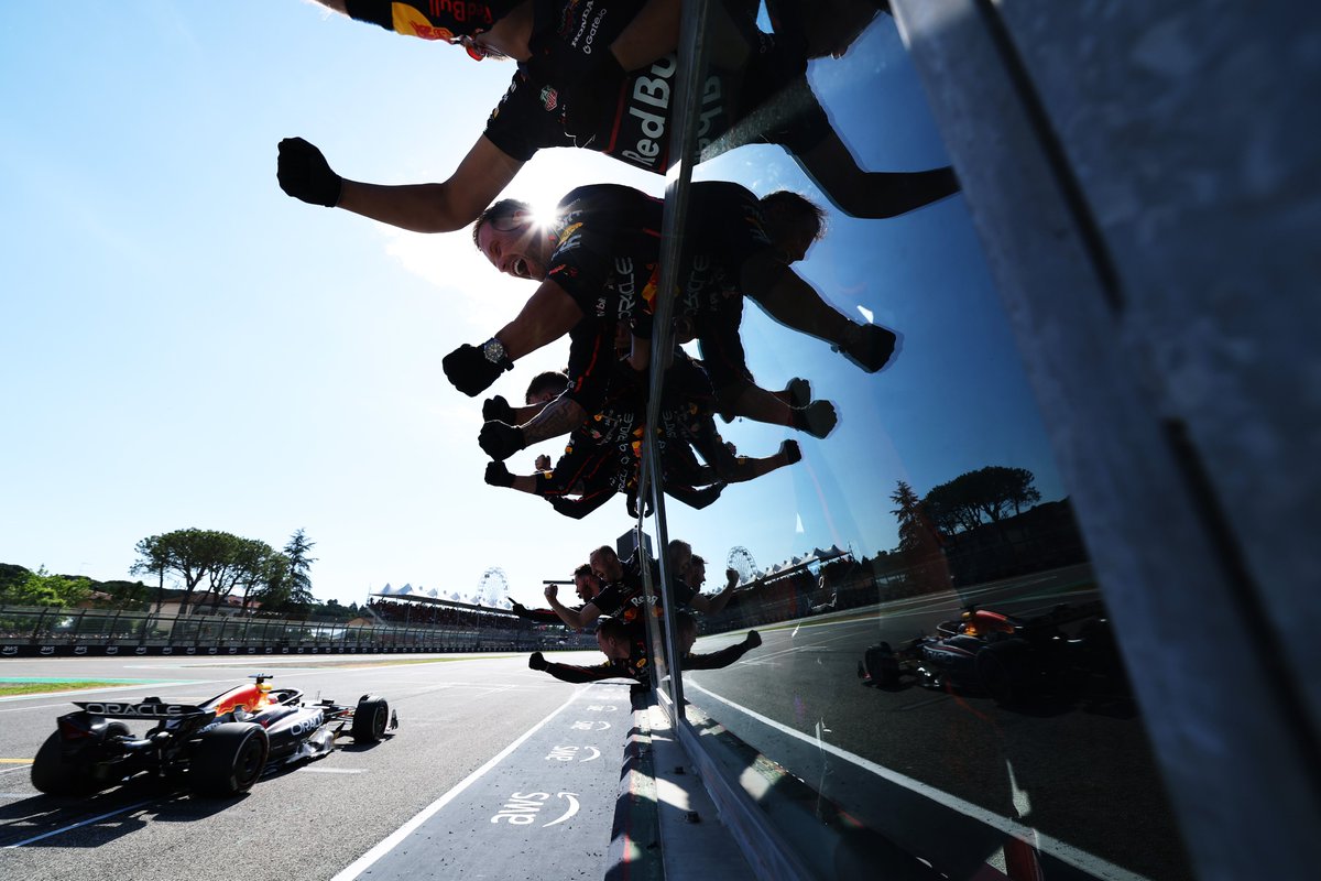 F1's tweet photo. Jubilation for Max and @redbullracing 🥳

#F1 #ImolaGP https://t.co/aUoBC66W6e